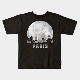 Paris France Skyline Full Moon Kids T-Shirt